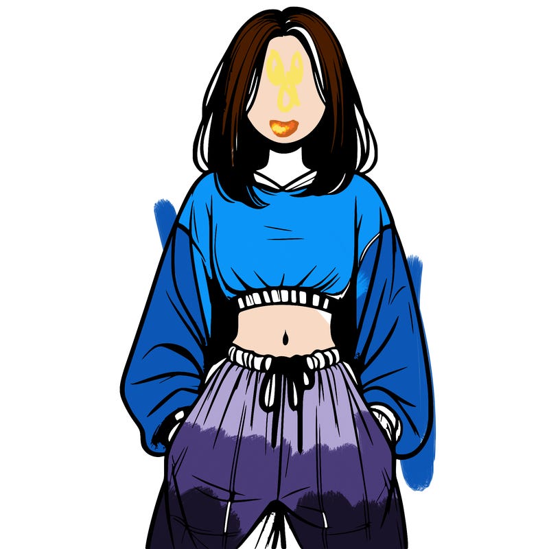 realistic girl faceless with baggy pants and a crop top