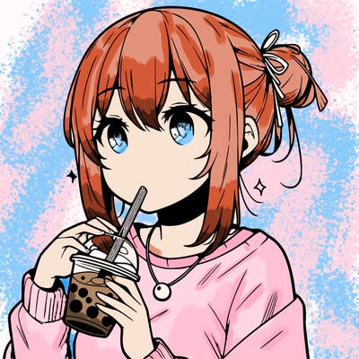 manga character drinking boba