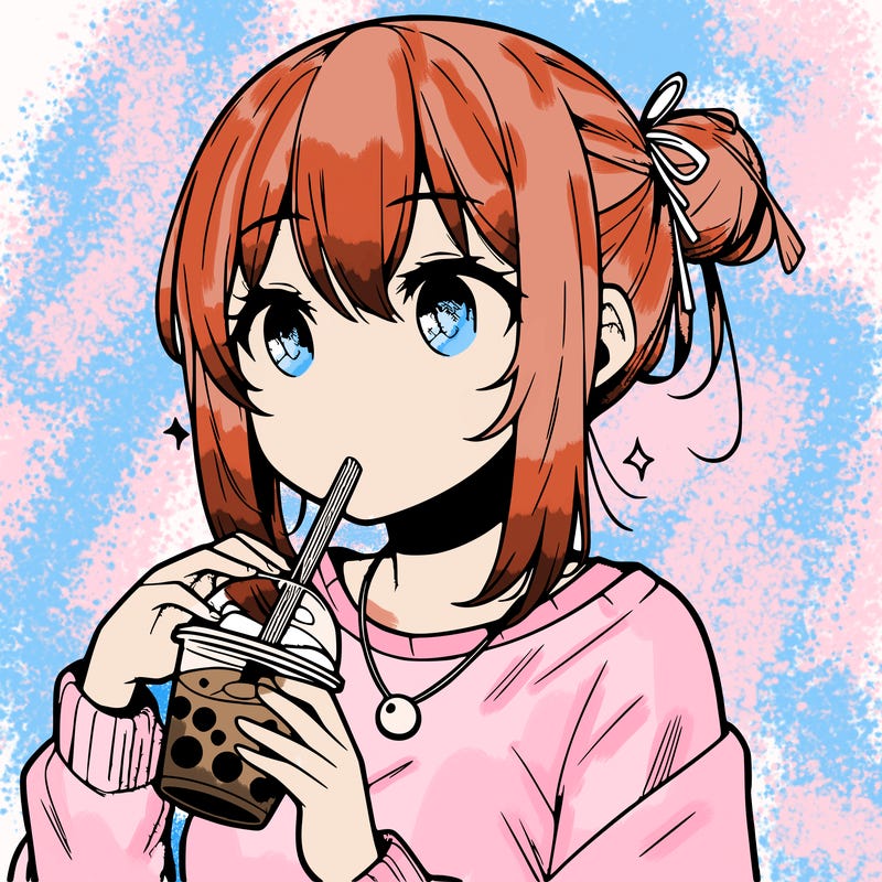 manga character drinking boba