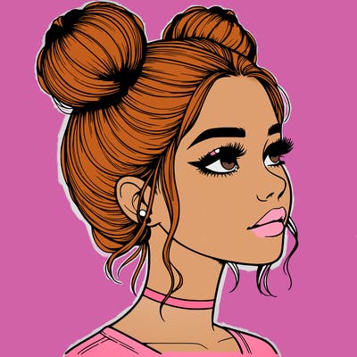 realistic girl with buns on the top of her head