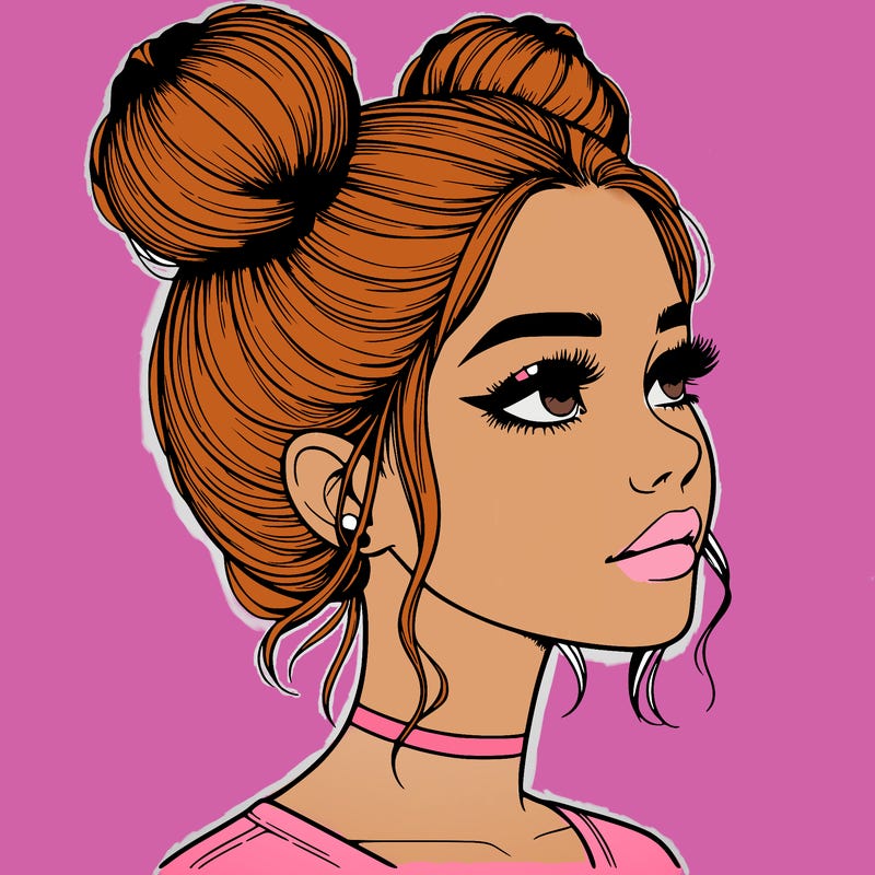 realistic girl with buns on the top of her head