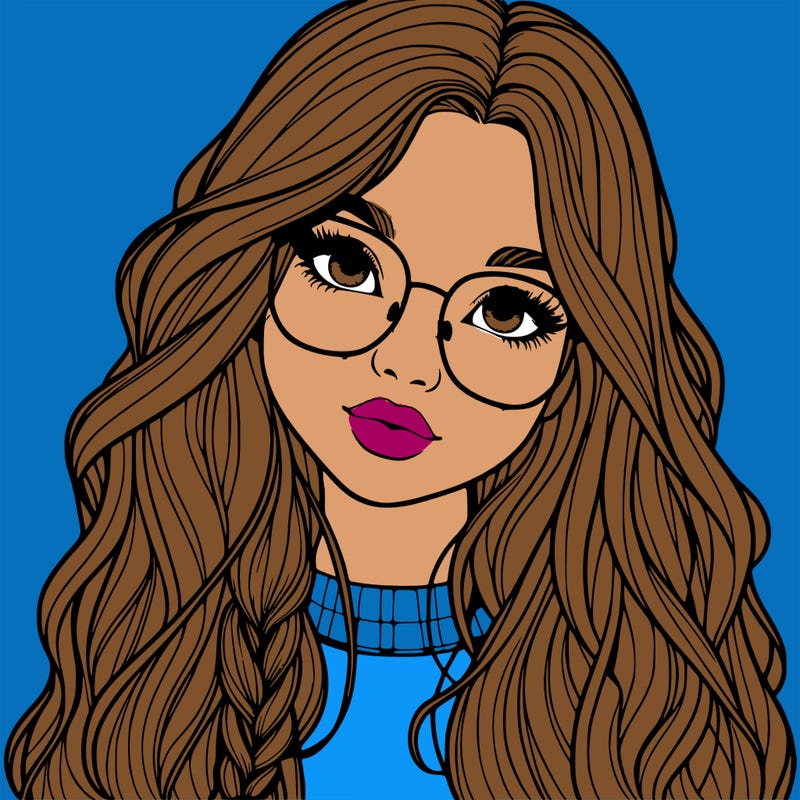 girl with long hair and freckles and glasses realistic