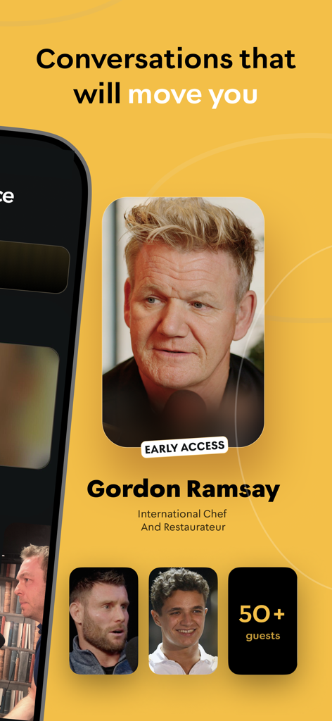 High Performance App - High Performance App interface showing an early access interview with celebrity chef Gordon Ramsay