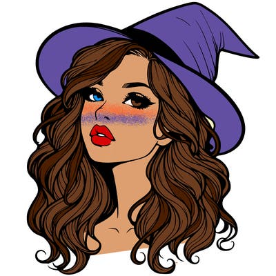 realistic witch girl with wavy hair and lips