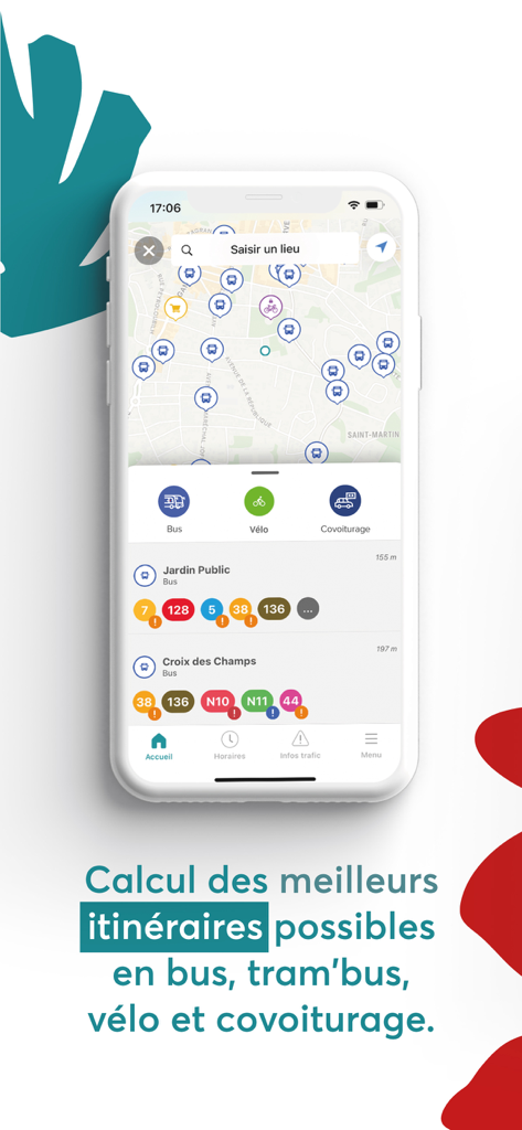 TXIK TXAK - Écran de l'application TXIK TXAK montrant une carte de transport avec des options de bus et de vélo dans le Pays Basque.