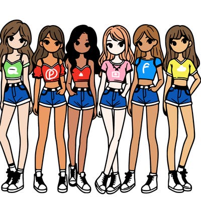 a group of girls wearing crop tops and shorts