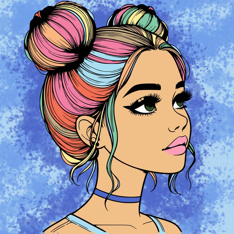 realistic girl with buns on the top of her head