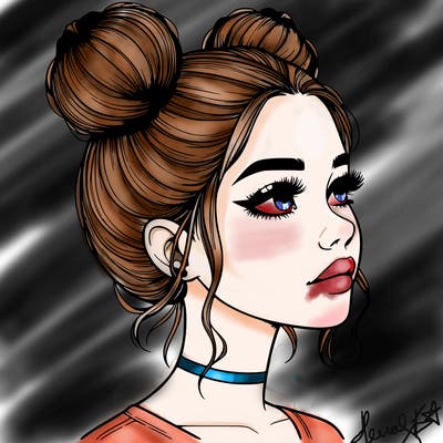 realistic girl with buns on the top of her head