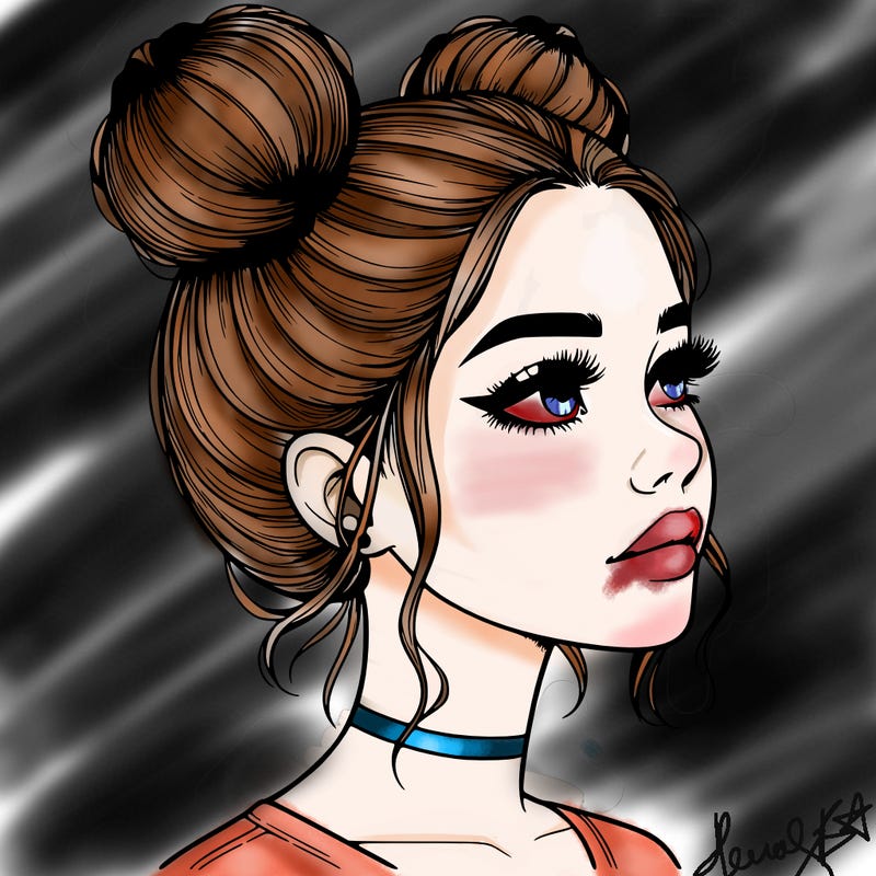 realistic girl with buns on the top of her head