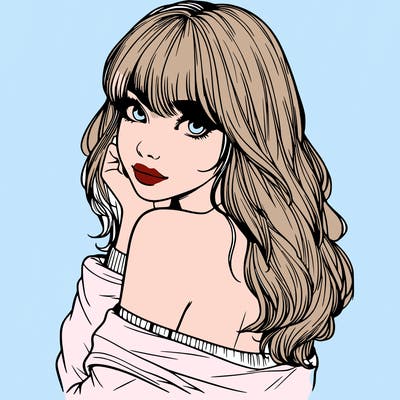 realistic girl with bangs looking over her shoulder