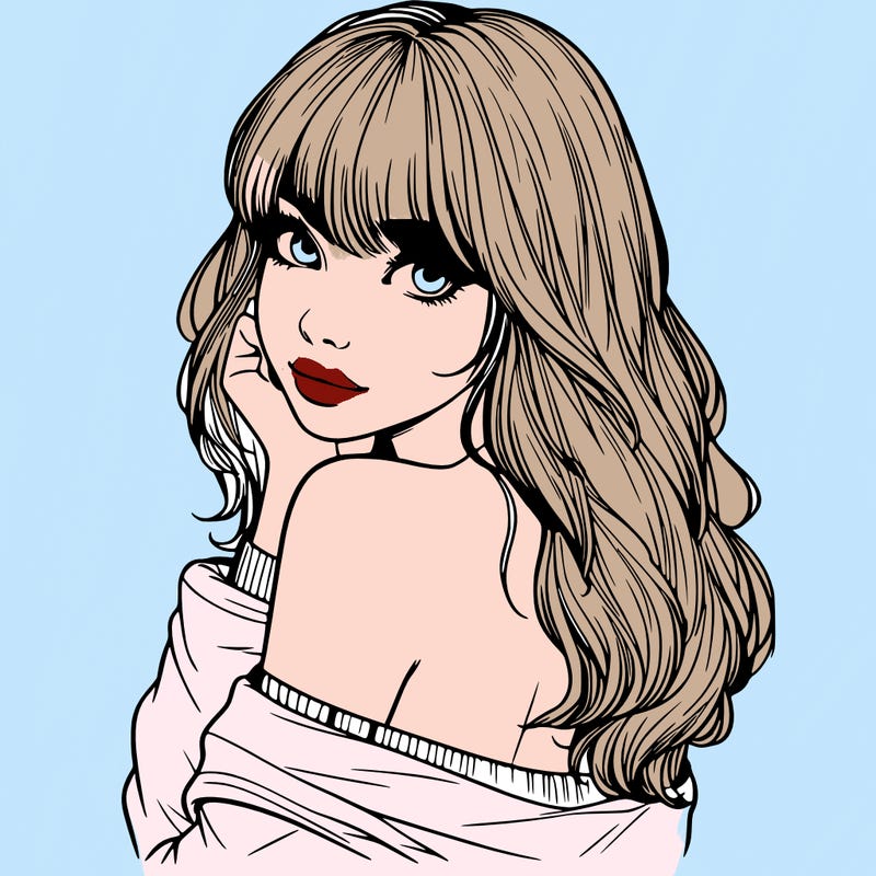 realistic girl with bangs looking over her shoulder