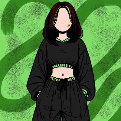 realistic girl faceless with baggy pants and a crop top