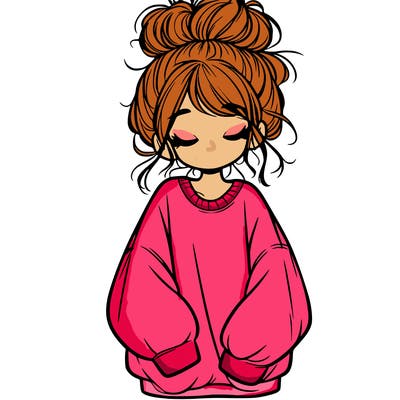 girl with baggy sweatshirt and messy bun