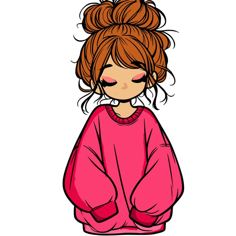 girl with baggy sweatshirt and messy bun