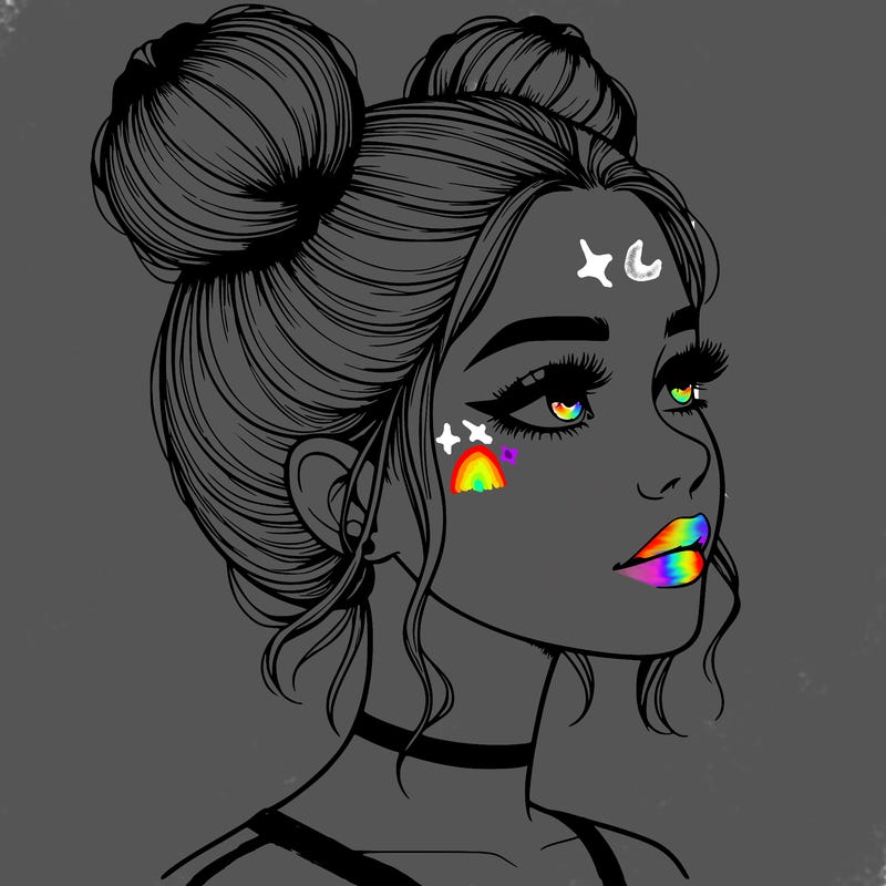 realistic girl with buns on the top of her head