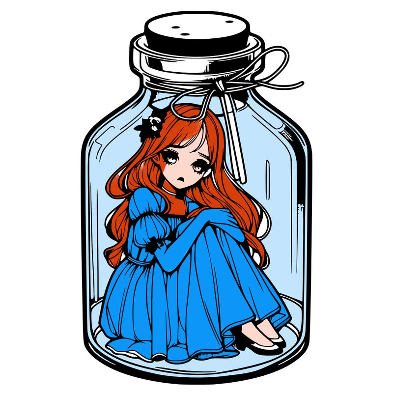 beautiful realistic girl trapped in bottle