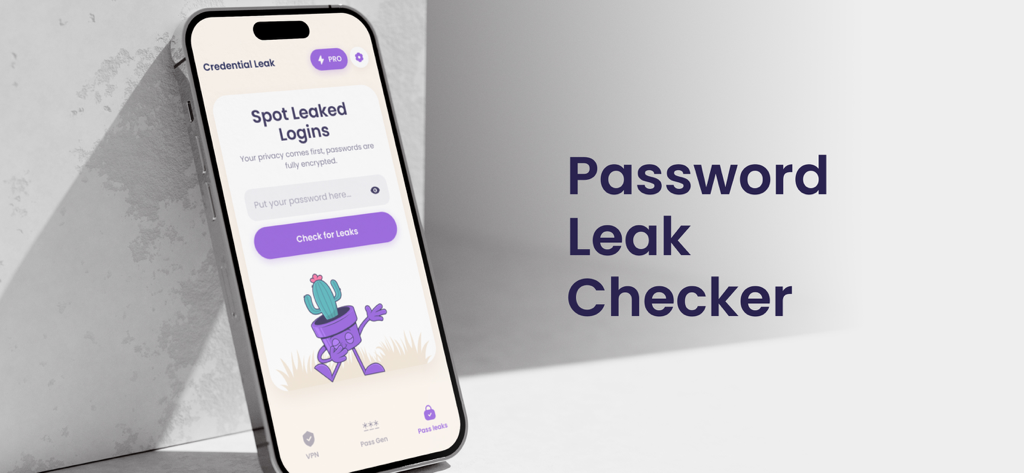 Ein Smartphone mit der Benutzeroberfläche der MaxProtect App zur Überprüfung von Passwortlecks.