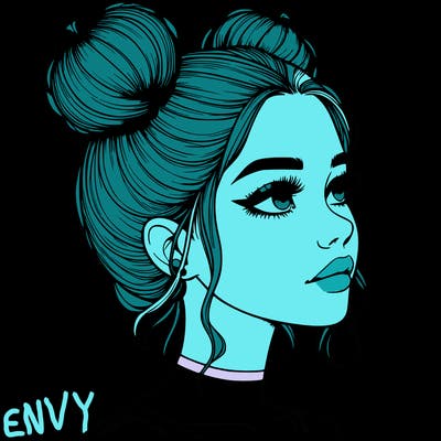 realistic girl with buns on the top of her head