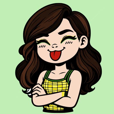 realistic girl crossing her arms and wearing a tank top with her tongue held out she has long hair