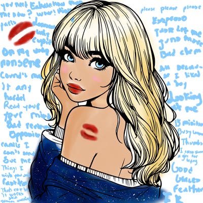 realistic girl with bangs looking over her shoulder