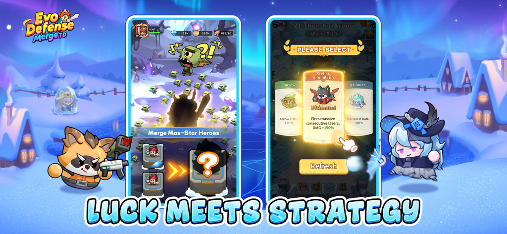 Evo Defense: Merge TD - Hero merging and strategic skill selection in Evo Defense Merge TD mobile game