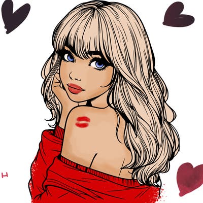 realistic girl with bangs looking over her shoulder