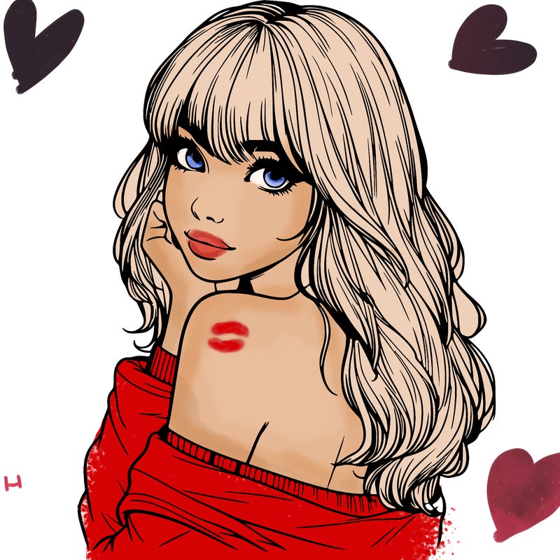 realistic girl with bangs looking over her shoulder