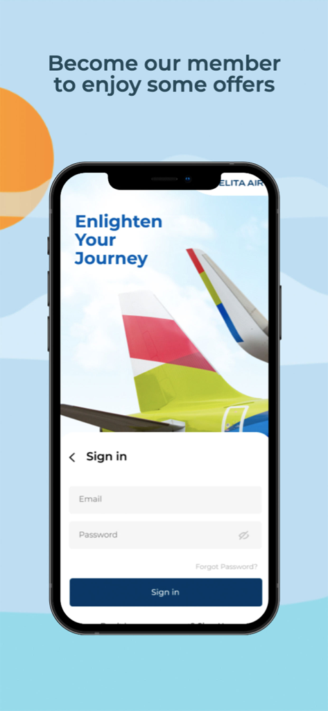 Pelita Air - Pelita Air mobile app sign in screen showing membership rewards and airline branding