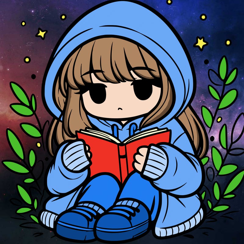 girl in oversized hoodie reading a book