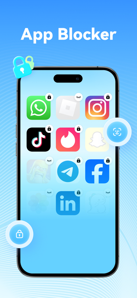 Uno schermo di smartphone che mostra la funzione di blocco app di Dr.Fone con icone di app bloccate per la privacy e la sicurezza.