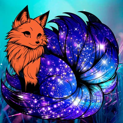 realistic detailed 9 tailed anime fox
