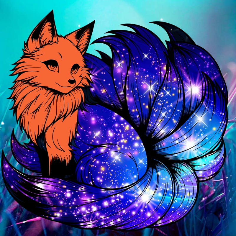 realistic detailed 9 tailed anime fox