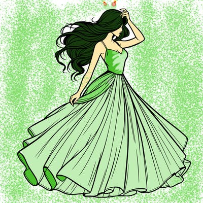 realistic woman with dress flowing in the wind