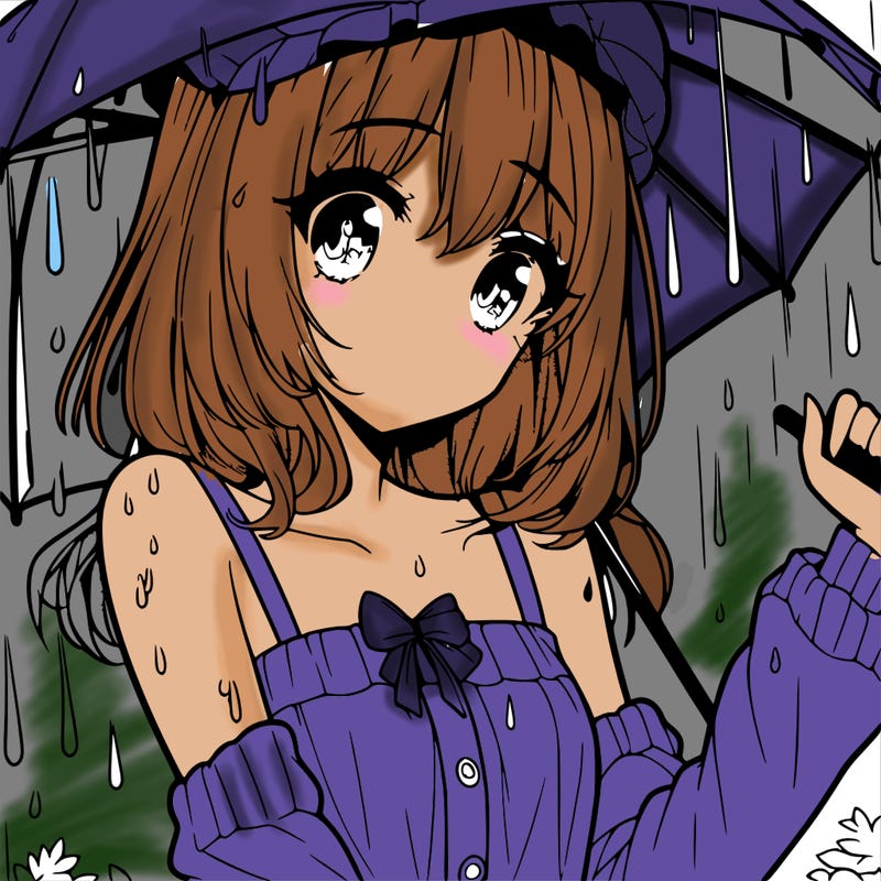 pretty anime girl in the rain