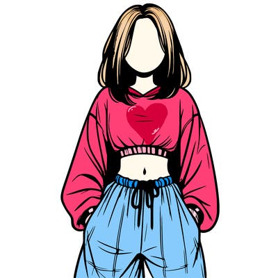 realistic girl faceless with baggy pants and a crop top
