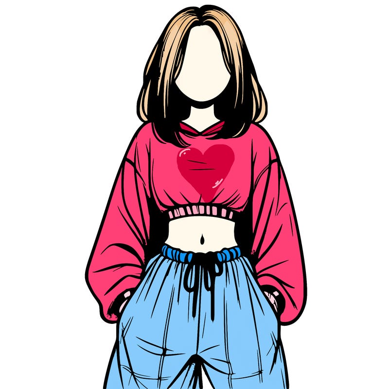 realistic girl faceless with baggy pants and a crop top