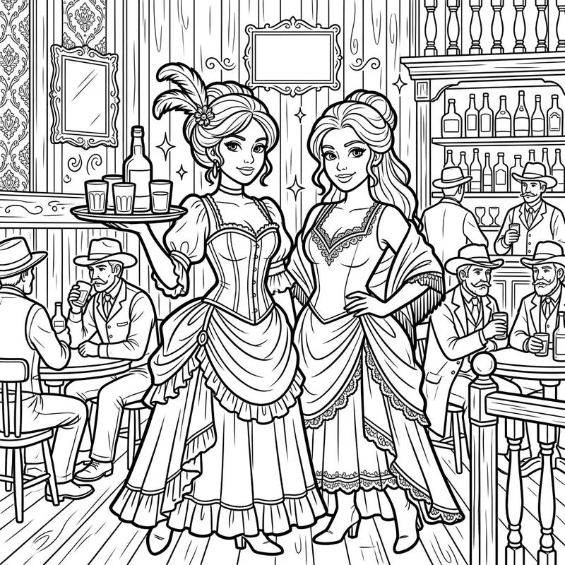 Journey back to the days of the Wild West with this captivating saloon girls coloring page, specially designed for seniors. Featuring large print and clear outlines, it offers a relaxing and engaging coloring experience for all skill levels.