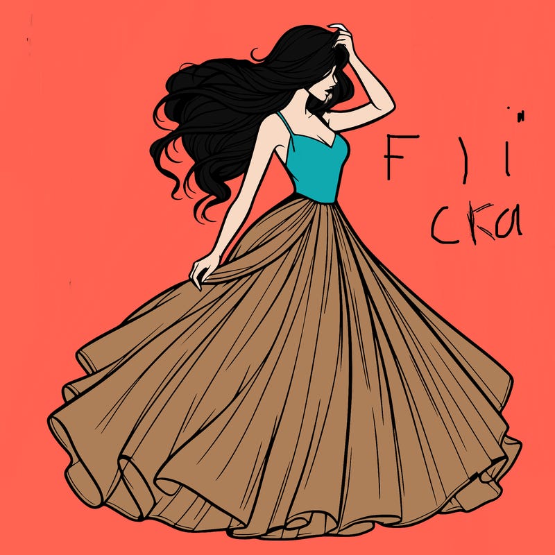 realistic woman with dress flowing in the wind