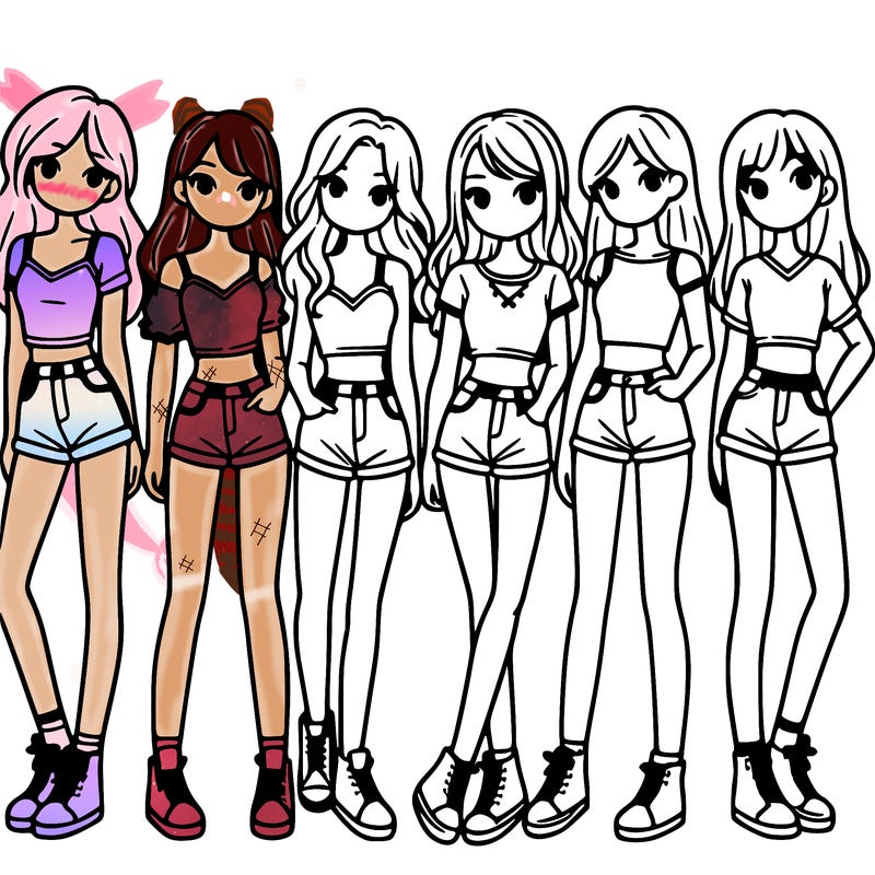 a group of girls wearing crop tops and shorts