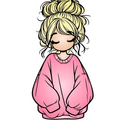 girl with baggy sweatshirt and messy bun