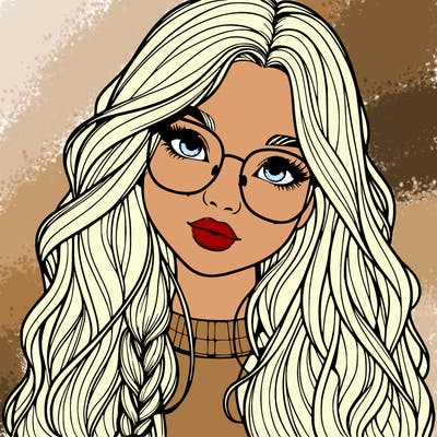 girl with long hair and freckles and glasses realistic