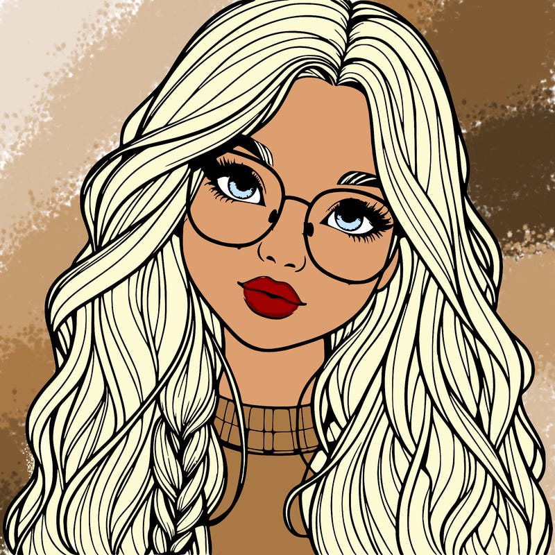 girl with long hair and freckles and glasses realistic