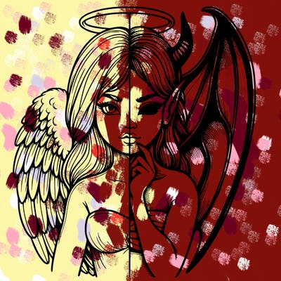 realistic angel half demon