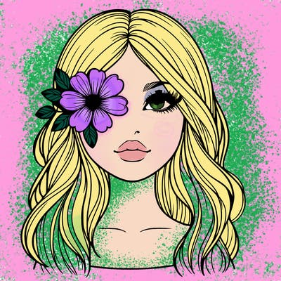 realistic girl with flower over one eye