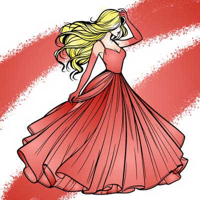 realistic woman with dress flowing in the wind