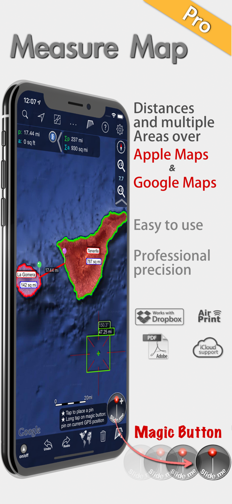 Measure Map Pro - Measure Map Pro app showing professional area and distance measurements on satellite maps