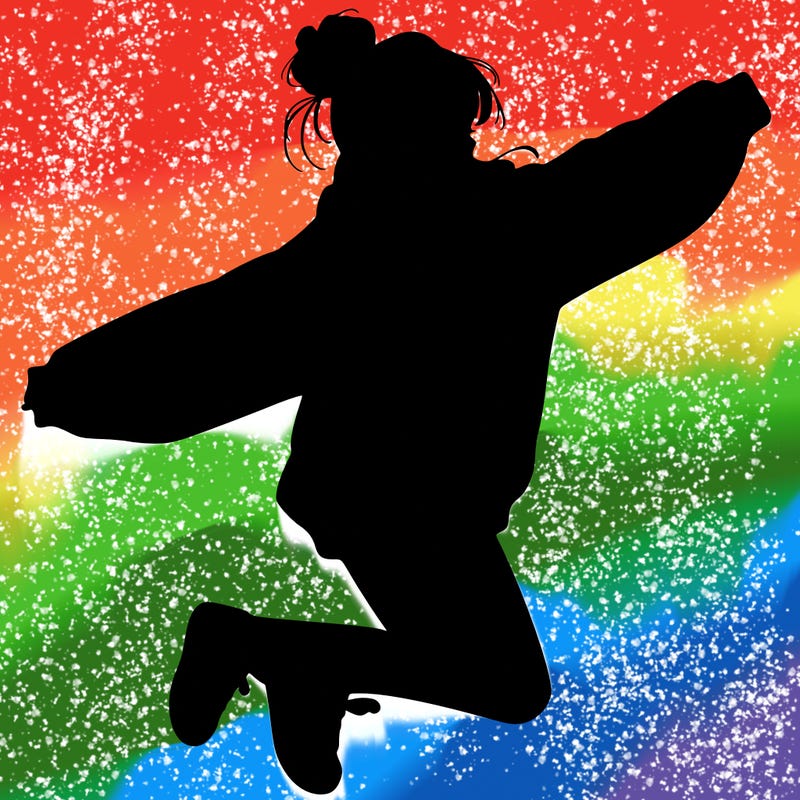 realistic girl jumping with a bun and oversized sweatshirt