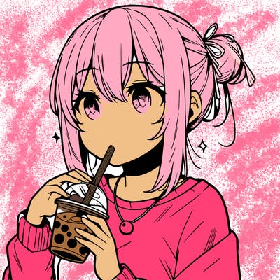 manga character drinking boba