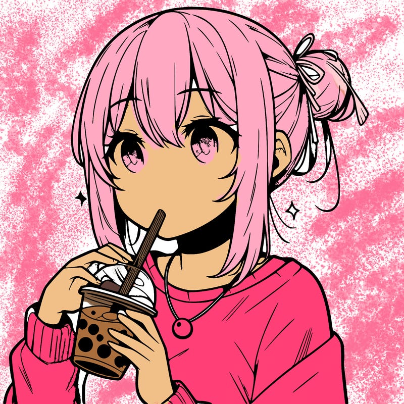 manga character drinking boba