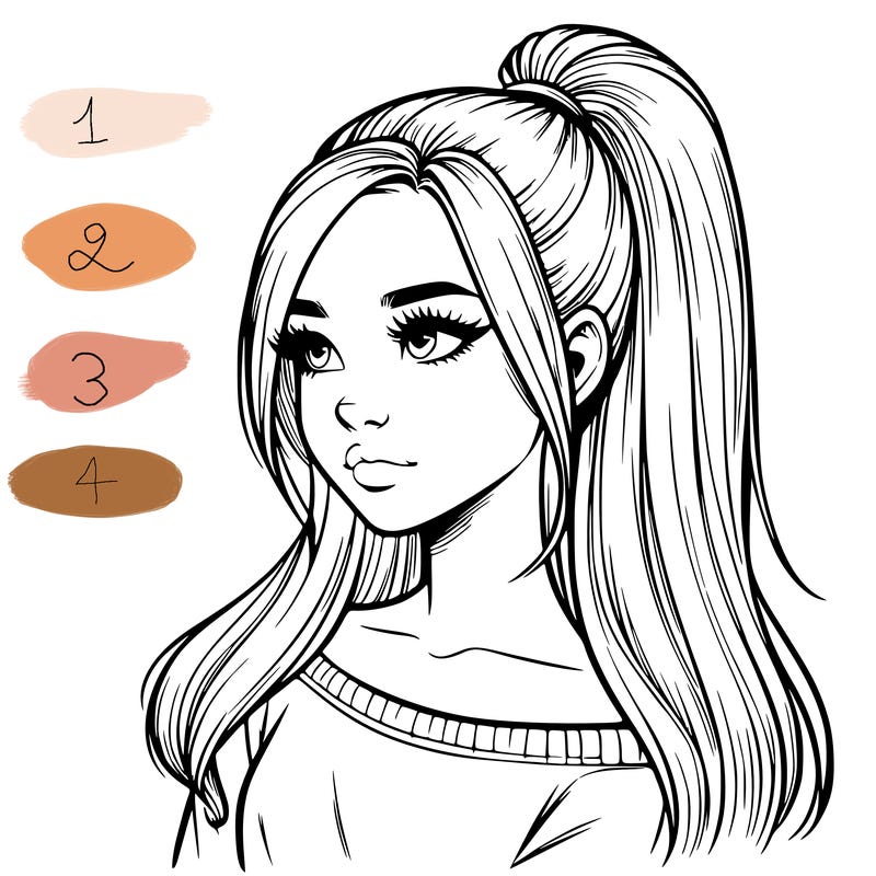 realistic girl with a high ponytail